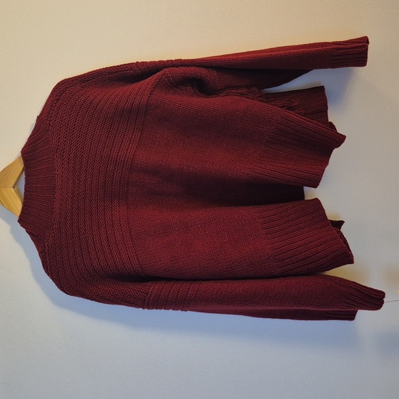 NWT Raga Open Cardigan Fringe Cherry Red Knit Drop Shoulder Boxy Size Large - Picture 5 of 10